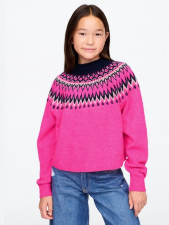 GAP Other - Gap Kids Girls Pink Fair Isle Mockneck Sweater Knit Pullover Size XL 12 Cozy